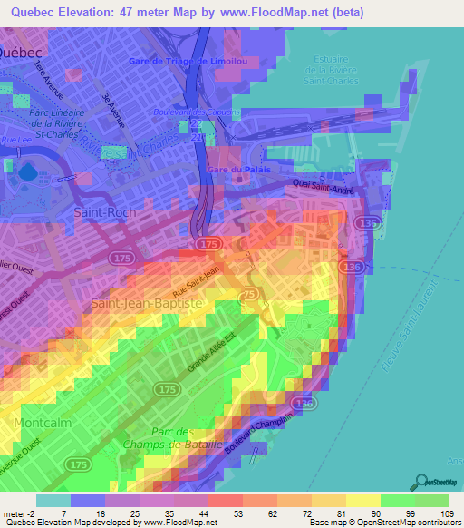 Quebec,Canada Elevation Map