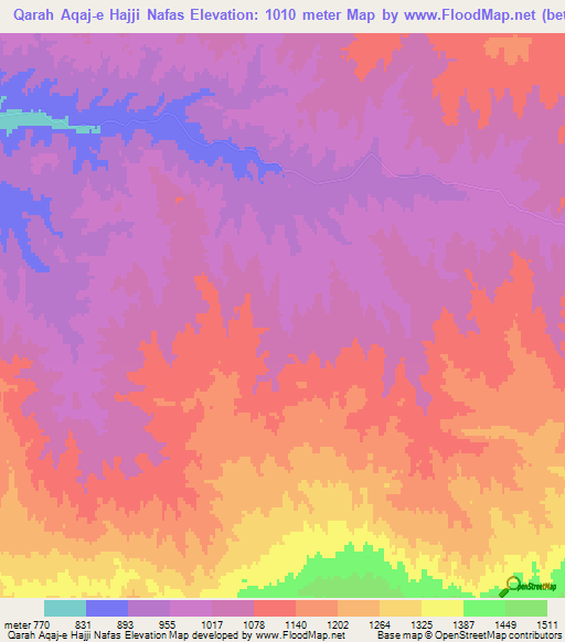 Qarah Aqaj-e Hajji Nafas,Iran Elevation Map