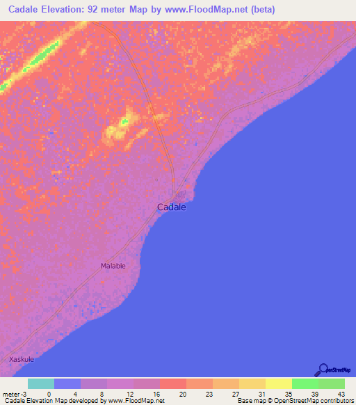 Cadale,Somalia Elevation Map