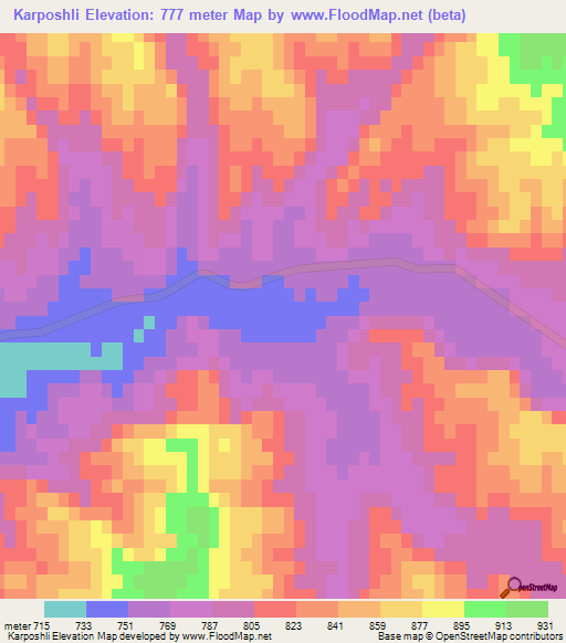 Karposhli,Iran Elevation Map