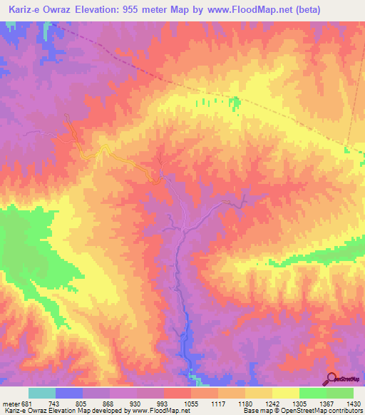 Kariz-e Owraz,Iran Elevation Map
