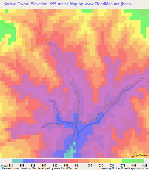 Kariz-e Owraz,Iran Elevation Map