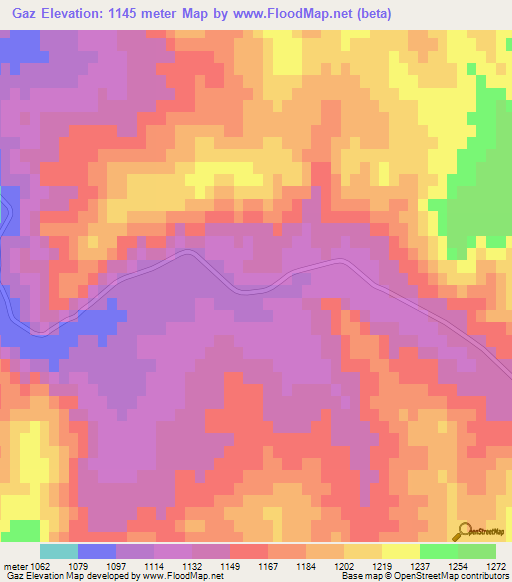 Gaz,Iran Elevation Map