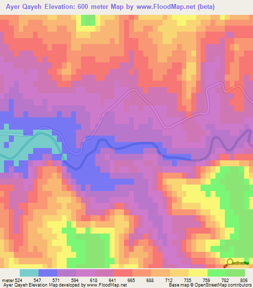 Ayer Qayeh,Iran Elevation Map