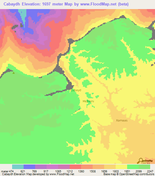 Cabaydh,Somalia Elevation Map