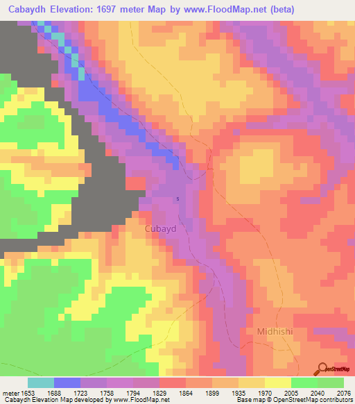 Cabaydh,Somalia Elevation Map