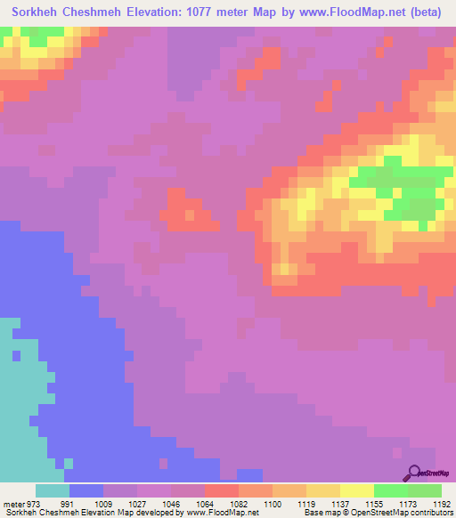 Sorkheh Cheshmeh,Iran Elevation Map