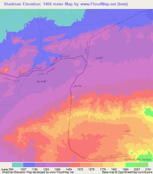 Shadman,Iran Elevation Map
