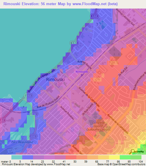 Rimouski,Canada Elevation Map