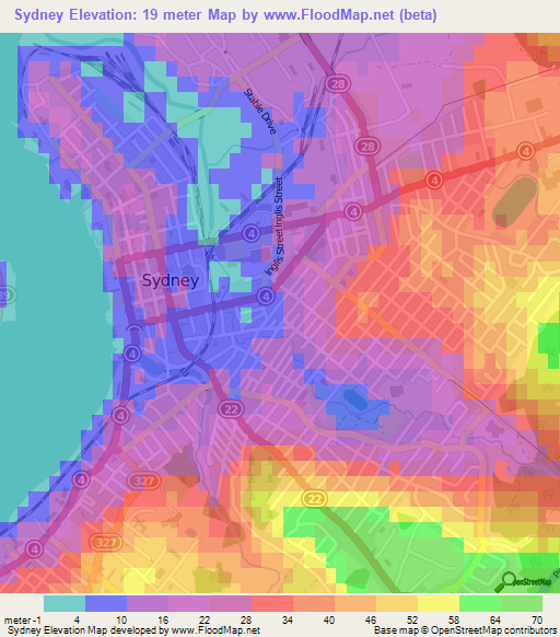 Sydney,Canada Elevation Map