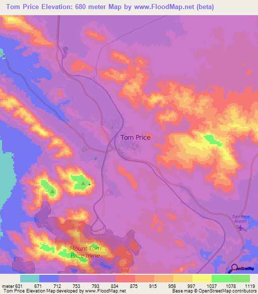 Tom Price,Australia Elevation Map