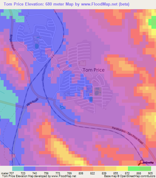 Tom Price,Australia Elevation Map
