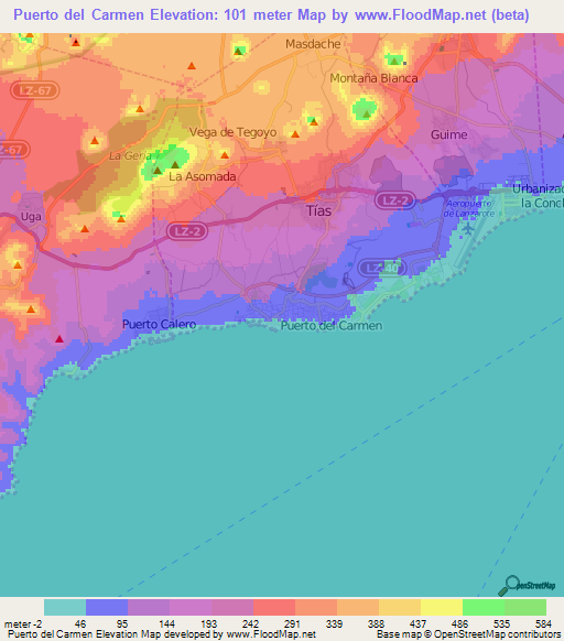 Puerto del Carmen,Spain Elevation Map