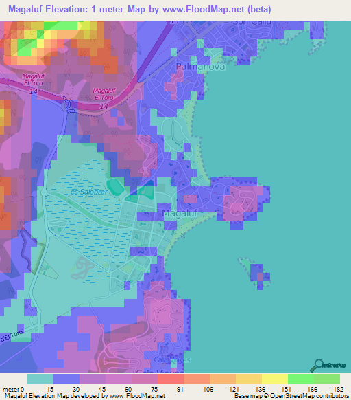 Magaluf,Spain Elevation Map