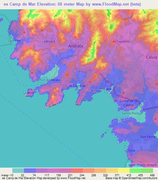 es Camp de Mar,Spain Elevation Map