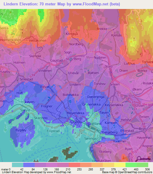 Lindern,Norway Elevation Map