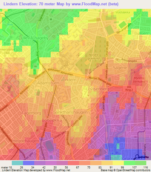 Lindern,Norway Elevation Map