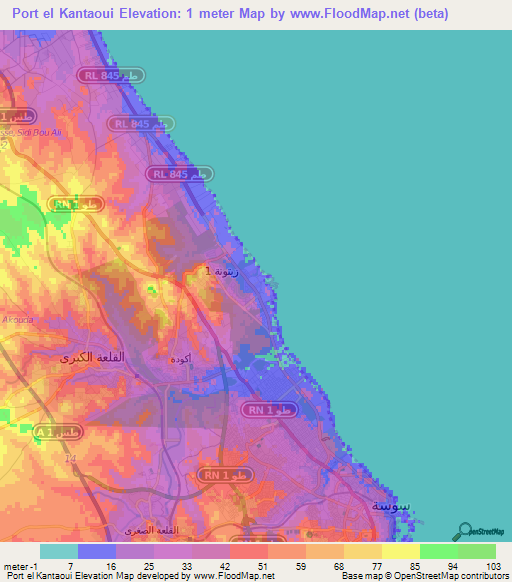 Port el Kantaoui,Tunisia Elevation Map