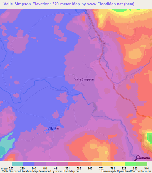 Valle Simpson,Chile Elevation Map