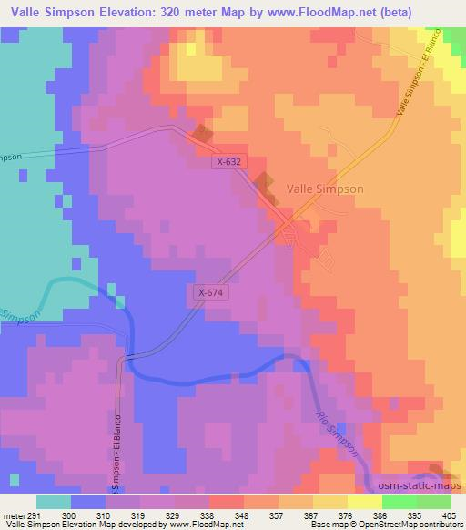Valle Simpson,Chile Elevation Map