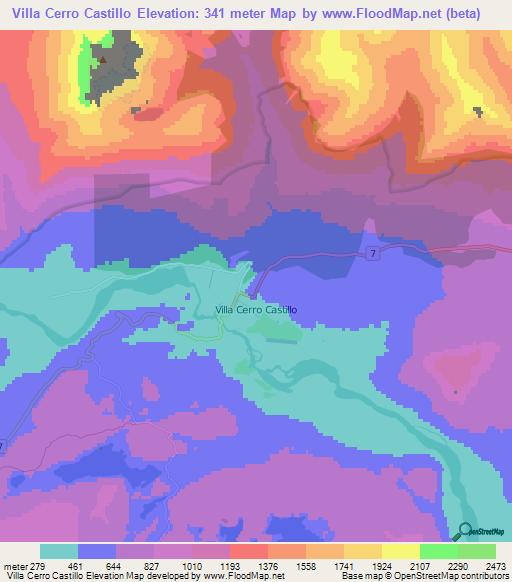Villa Cerro Castillo,Chile Elevation Map