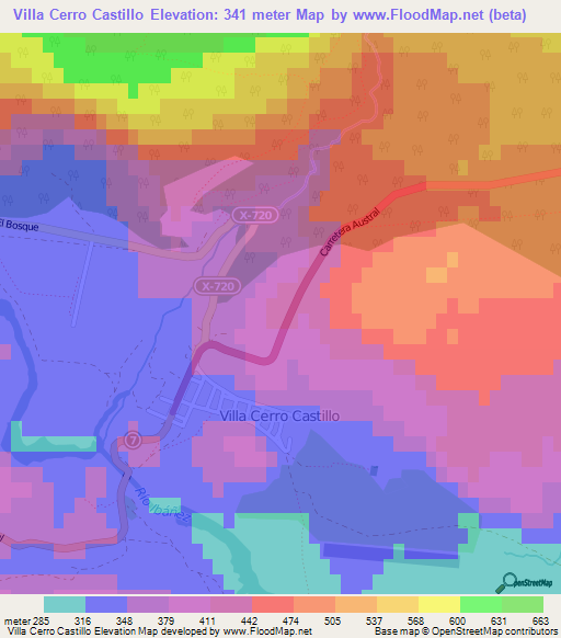 Villa Cerro Castillo,Chile Elevation Map