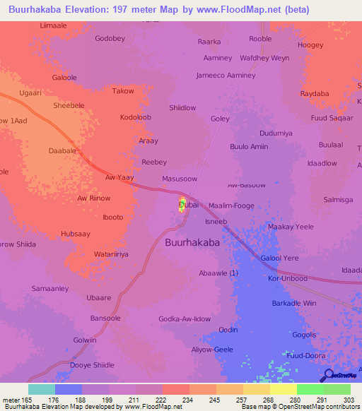 Buurhakaba,Somalia Elevation Map