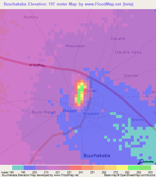 Buurhakaba,Somalia Elevation Map