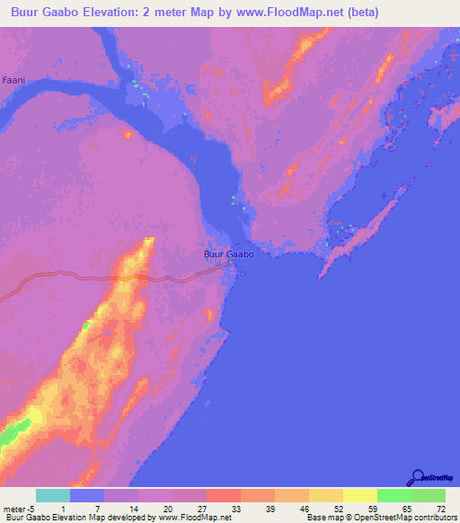 Buur Gaabo,Somalia Elevation Map