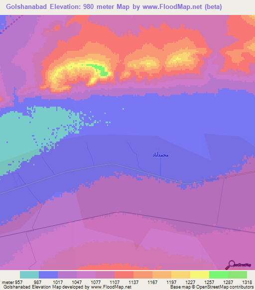 Golshanabad,Iran Elevation Map