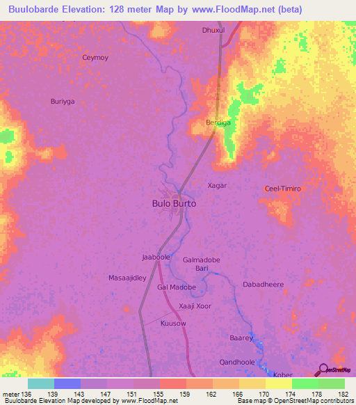 Buulobarde,Somalia Elevation Map