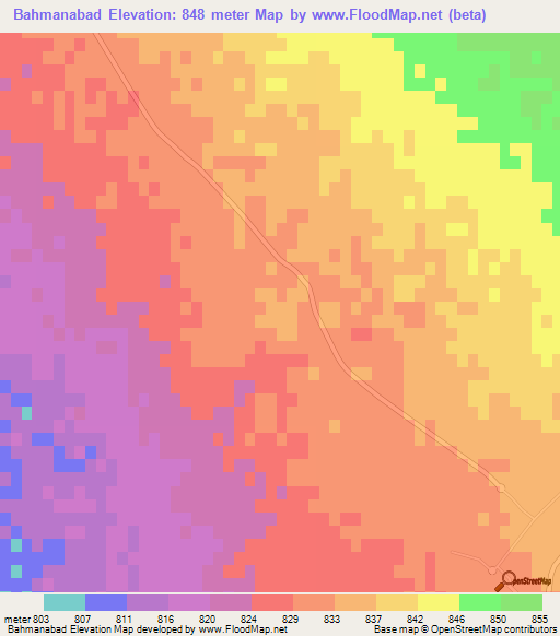 Bahmanabad,Iran Elevation Map