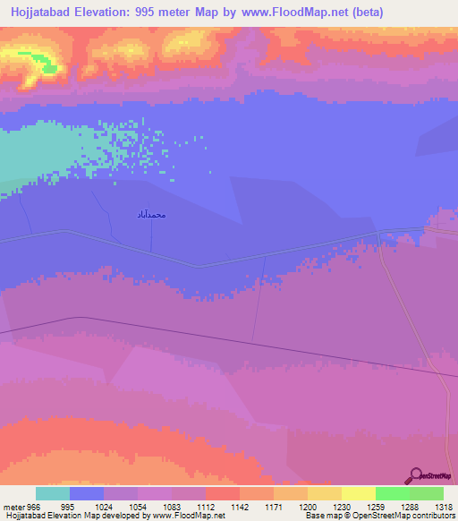 Hojjatabad,Iran Elevation Map