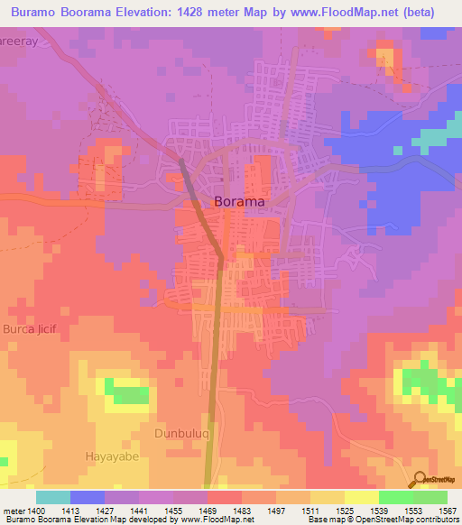 Buramo Boorama,Somalia Elevation Map
