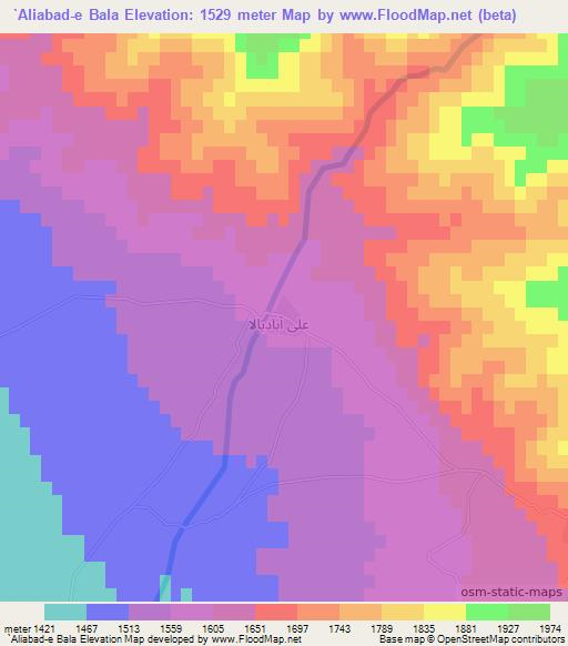`Aliabad-e Bala,Iran Elevation Map