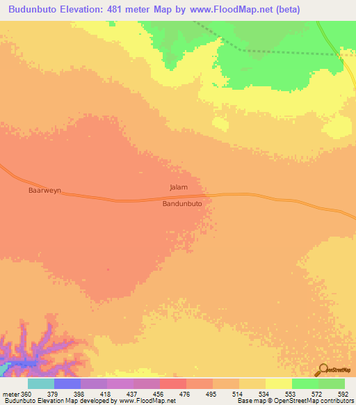 Budunbuto,Somalia Elevation Map