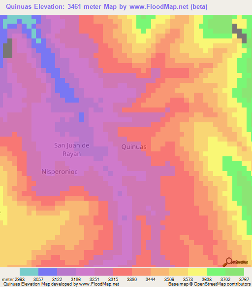 Quinuas,Peru Elevation Map