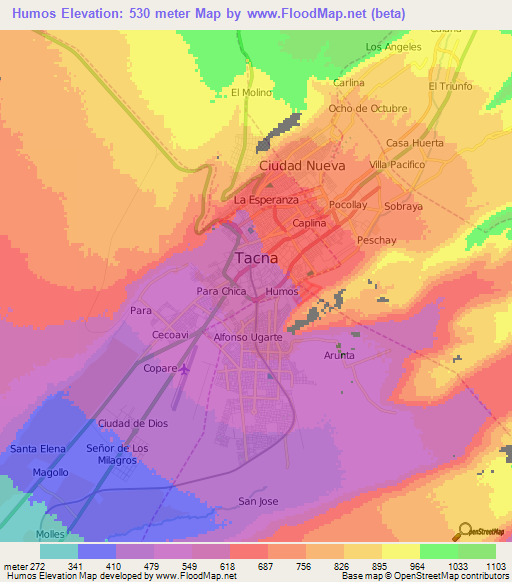 Humos,Peru Elevation Map