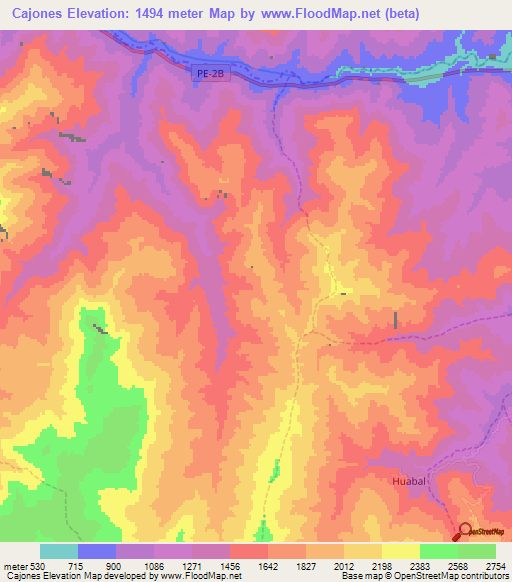 Cajones,Peru Elevation Map