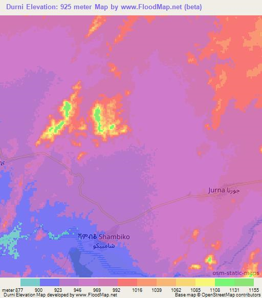 Durni,Eritrea Elevation Map