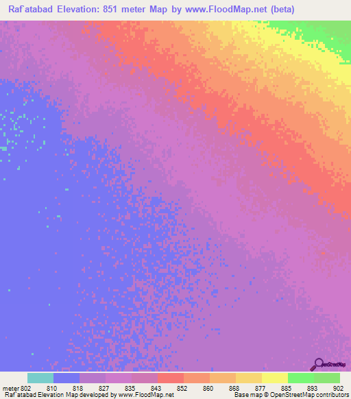 Raf`atabad,Iran Elevation Map