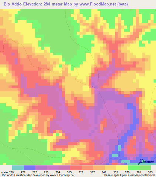 Bio Addo,Somalia Elevation Map