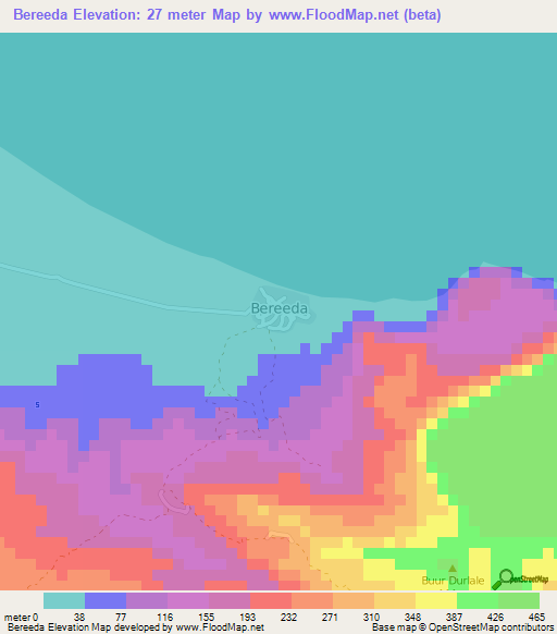 Bereeda,Somalia Elevation Map