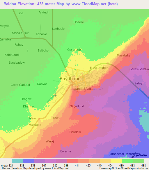 Baidoa,Somalia Elevation Map