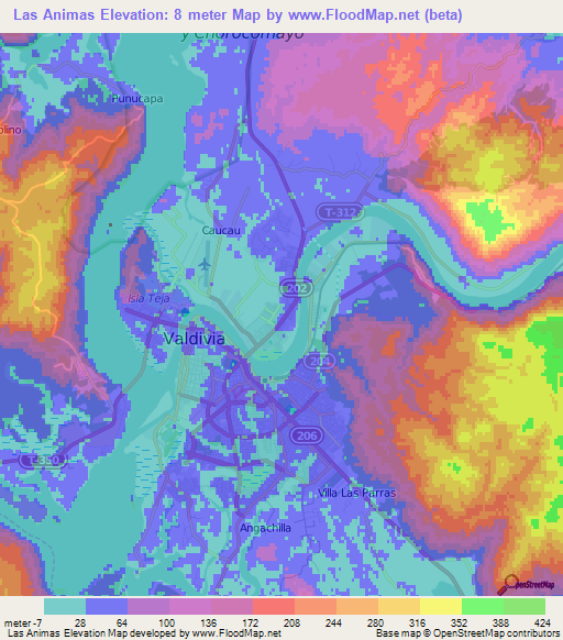Las Animas,Chile Elevation Map