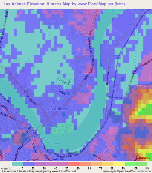 Las Animas,Chile Elevation Map