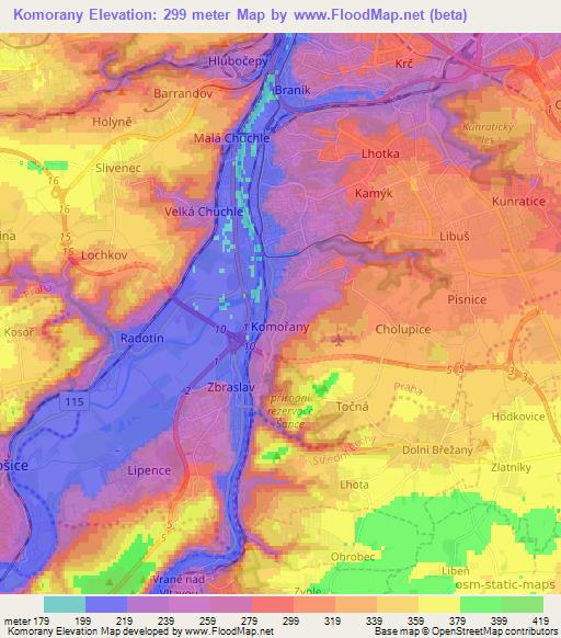 Komorany,Czech Republic Elevation Map