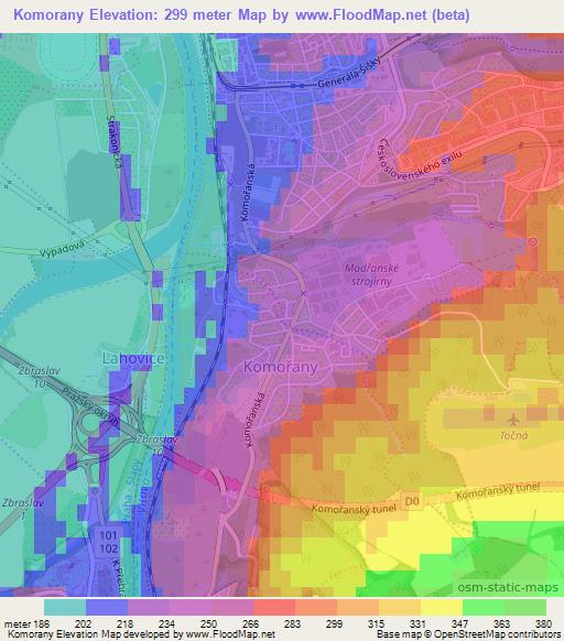 Komorany,Czech Republic Elevation Map