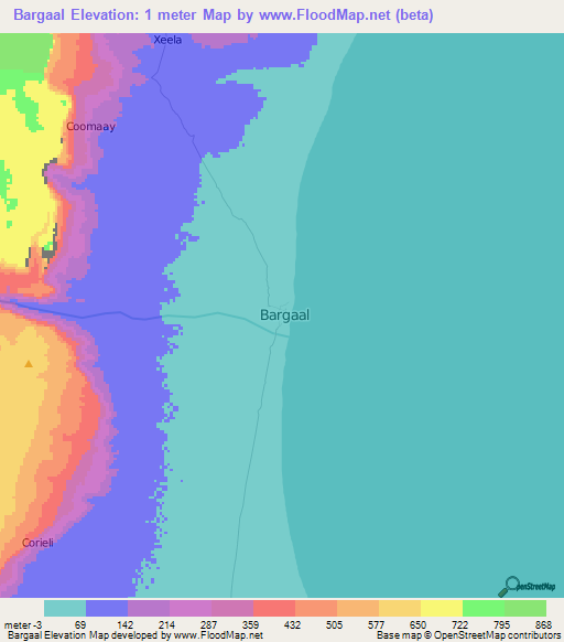 Bargaal,Somalia Elevation Map
