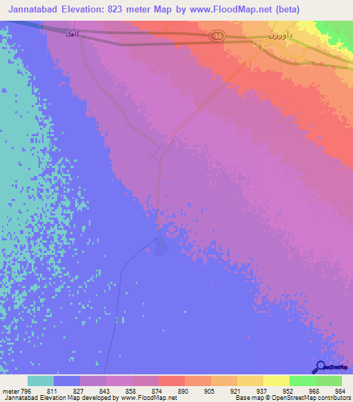 Jannatabad,Iran Elevation Map
